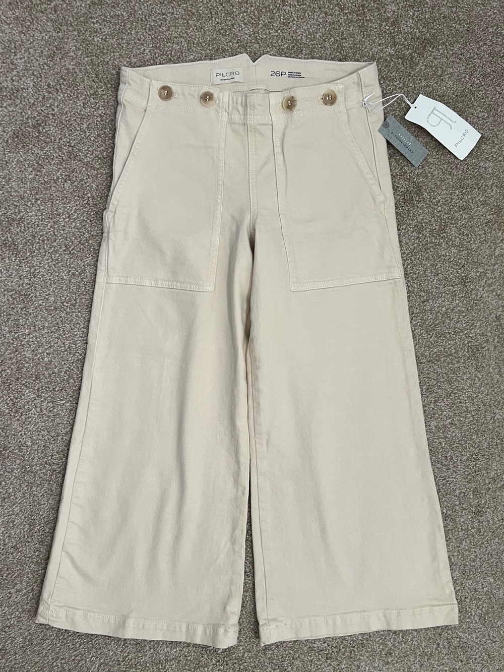 Pilcro Wide-Leg Cropped Pants in Ivory Size 26 Petite NWT!
